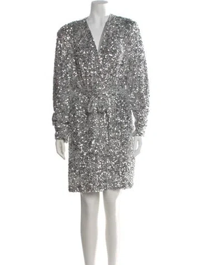 Pre-owned Rotate Birger Christensen V-neck Mini Dress In Silver