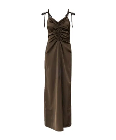 Rotate Birger Christensen V-neck Slip Maxi Dress In Brown