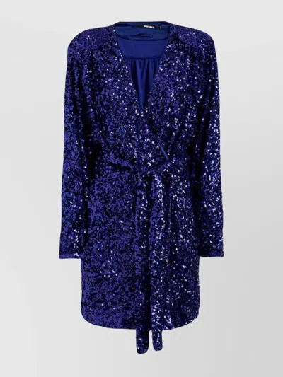 ROTATE BIRGER CHRISTENSEN WAIST BELTED SEQUIN V-NECK LONG SLEEVE