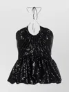 Rotate Birger Christensen Rotate Halterneck Sequin Top In Black