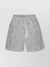 Rotate Birger Christensen Waistband Striped Logo Shorts Side Pockets In White