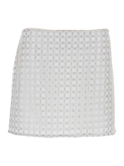 Rotate Birger Christensen White Beaded Midi Skirt In Tech Fabric Woman In Gray
