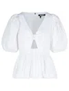 Rotate Birger Christensen Rotate Bubble Top With Puff Sleeves And V-neck Detail In White