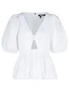 Rotate Birger Christensen Rotate Bubble Top With Puff Sleeves And V-neck Detail In White