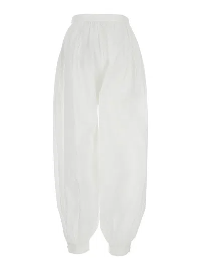 Rotate Birger Christensen White Crop Pants With Elastic Waist And Balloon Design In Cotton Woman