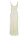 Rotate Birger Christensen White Dress With Draped Neckline And All-over Floral Motif In Silk Woman