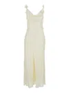 Rotate Birger Christensen White Dress With Draped Neckline And All-over Floral Motif In Silk Woman In White