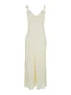 Rotate Birger Christensen White Dress With Draped Neckline And All-over Floral Motif In Silk Woman