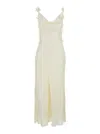 Rotate Birger Christensen White Dress With Draped Neckline And All-over Floral Motif In Silk Woman In White