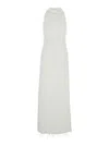 Rotate Birger Christensen White Long Dress With All-over Shimmering Fringes And Teardrop Opening On The Back