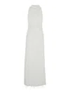 Rotate Birger Christensen White Long Dress With All-over Shimmering Fringes And Teardrop Opening On The Back In White