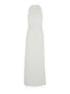 Rotate Birger Christensen White Long Dress With All-over Shimmering Fringes And Teardrop Opening On The Back In White