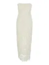 Rotate Birger Christensen White Long Dress With Back Slit And Lace Details In Tech Fabric Woman In White