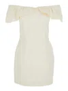 Rotate Birger Christensen White Off-shoulder Ruched Mini Dress In Tech Fabric Woman In Neutral
