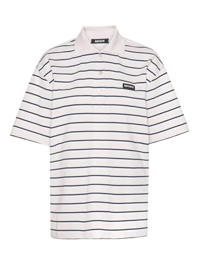 Rotate Birger Christensen Rotate Logo Patch Striped Oversized Polo Shirt In White