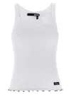 Rotate Birger Christensen Textured Tank Top Scalloped Hem In White