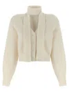 Rotate Birger Christensen High Neck Long Sleeve Knit Cardigan In White