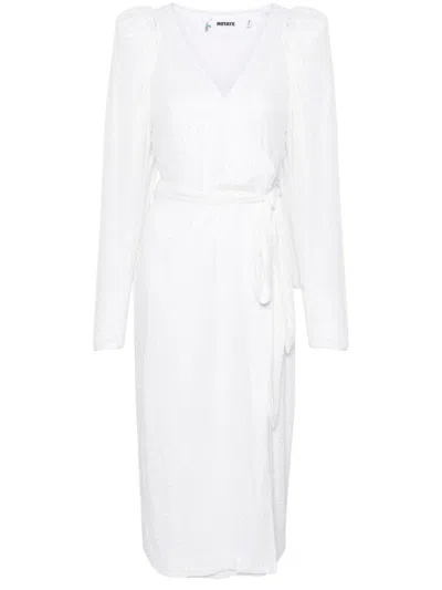 Rotate Birger Christensen Sequined Midi Wrap Dress In Neutrals
