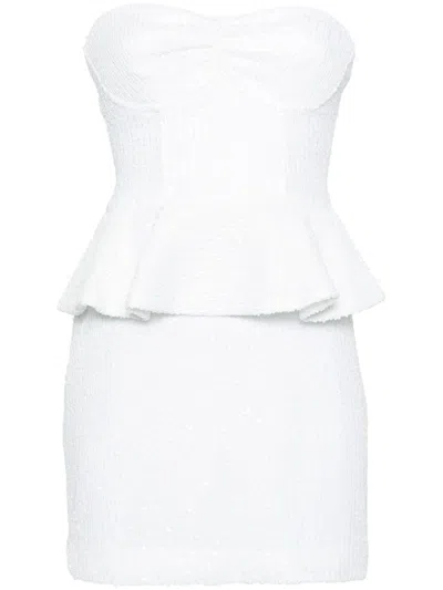 ROTATE BIRGER CHRISTENSEN WHITE SEQUINNED PEPLUM MINI DRESS - WOMEN'S - RECYCLED POLYESTER/SPANDEX/ELASTANE/POLYESTER/POLYESTE