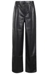 Rotate Birger Christensen Wide-leg Five-pocket Pants With Leather-effect Finish In Black