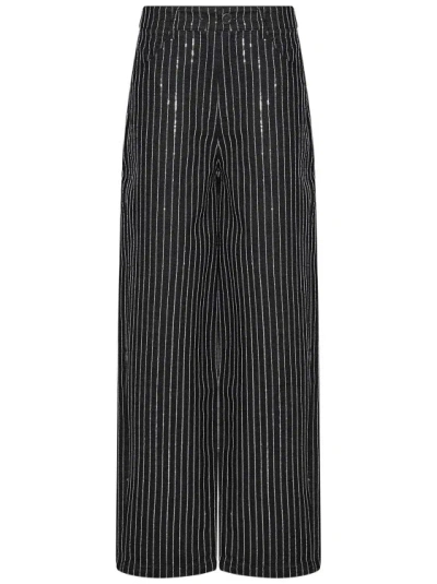 Rotate Birger Christensen Wide-leg Black Cotton Twill Trousers