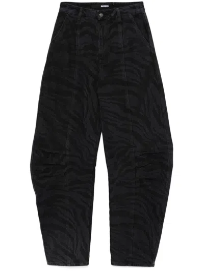 Rotate Birger Christensen Wide-leg Jeans In Recycled Cotton With Zebra Print In Black