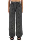 Rotate Birger Christensen Wide-leg Pants With Lace-up Detailing In Organic Cotton In Gray
