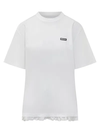 Rotate Birger Christensen Wide T-shirt With Rouche In White