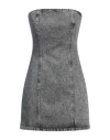 Rotate Birger Christensen Rhinestone-embellished Denim Minidress In Grey