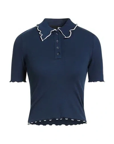 Rotate Birger Christensen Woman Polo Shirt Blue Size 6 Organic Cotton, Elastane