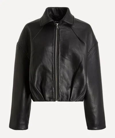 Rotate Birger Christensen Women's Black Bonded Boxy Leather Jacket In Animal Print