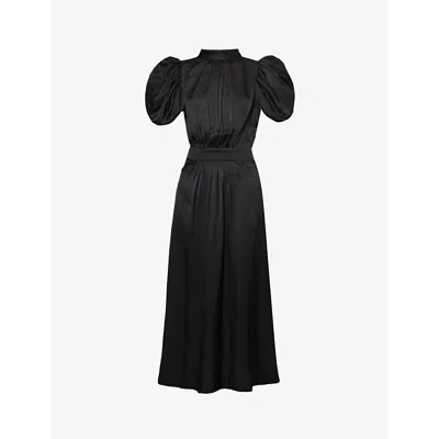 Rotate Birger Christensen Womens Black Puff-sleeved Mandarin-collar Woven Midi Dress