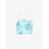 Rotate Birger Christensen Floral Embroidery Embellished Crop Top In Blue Topaz