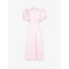 ROTATE BIRGER CHRISTENSEN ROTATE BIRGER CHRISTENSEN WOMEN'S BLUSHING BRIDE PUFF-SLEEVE PLEATED SATIN MIDI DRESS