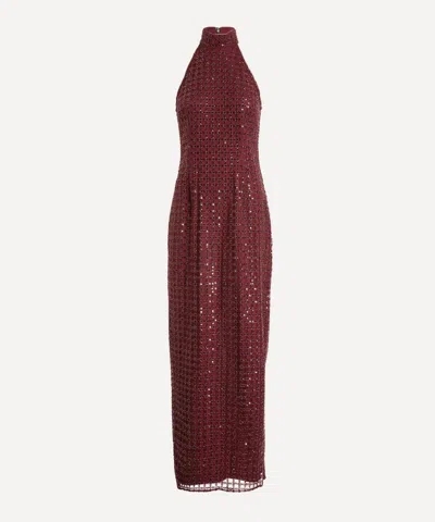 Rotate Birger Christensen Women's Bordeaux Beaded Maxi Dress