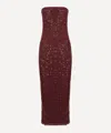 Rotate Birger Christensen Floor-length Burgundy Strapless Evening Dress With Sequined Detailing In Brown