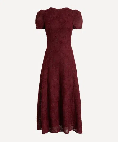 Rotate Birger Christensen Women's Bordeaux Flower Mesh Flared Dress