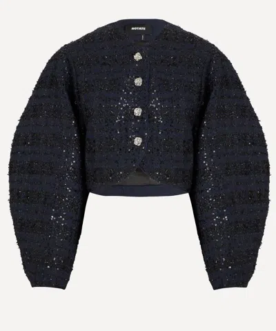 Rotate Birger Christensen Women's Boucle Short Dark Blue Jacket In Black