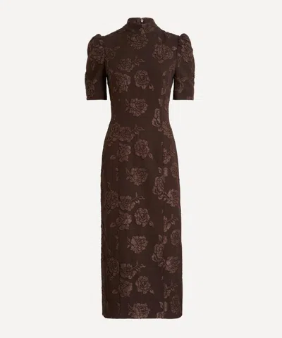 Rotate Birger Christensen Women's Dark Brown Jacquard Midi Dress