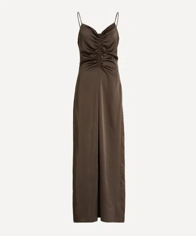 Rotate Birger Christensen Women's Dark Green V-neck Slip Dress In Brown
