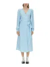 Rotate Birger Christensen Polka Dot Midi Wrap Dress With Pockets In Blue