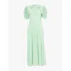 Rotate Birger Christensen Womens Fennel Flower Elasticated-panel Puff-sleeve Woven Midi Dress In Fennel Flower