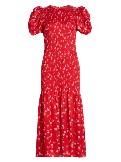 Rotate Birger Christensen Women's Floral Puff-sleeve Maxi Dress In Wildeve Cluster Red
