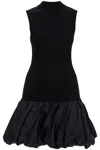 Rotate Birger Christensen Black Knit Racer Cut Dress With High Neck And Flared Skirt In Black