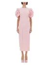 Rotate Birger Christensen Rotate Pink Floral Midi Dress With Puff Sleeves In Mixed Materials Women In Pink