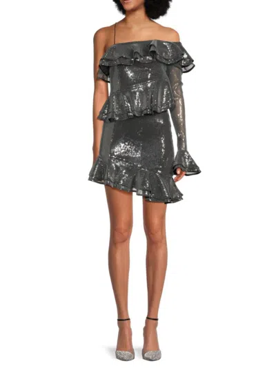 Rotate Birger Christensen Women's Sequin Fit & Flare Dress In Grey