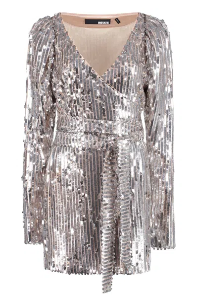 Rotate Birger Christensen Briiidget Sequin Wrap Dress In Silver