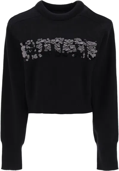 Rotate Birger Christensen Women's Sequined Logo Knit Sweatshirt In Black