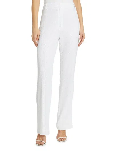 Rotate Birger Christensen Women's Water Sequin Straight-leg Pants In Bright White