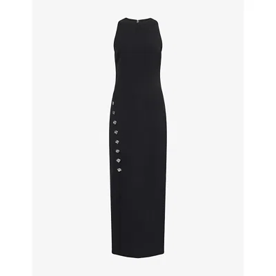 Rotate Birger Christensen Womens Black Dimitra Button Woven Midi Dress